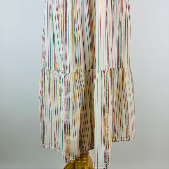 Madewell Button Back Tiered Rainbow Stripe Dress Size 4 Tall - Picture 6 of 11